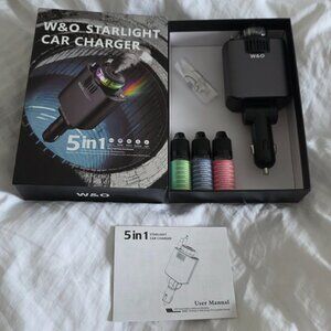 W&O Retractable Car Charger with Aromatherapy and Starlight, 5 in 1 USB C Car